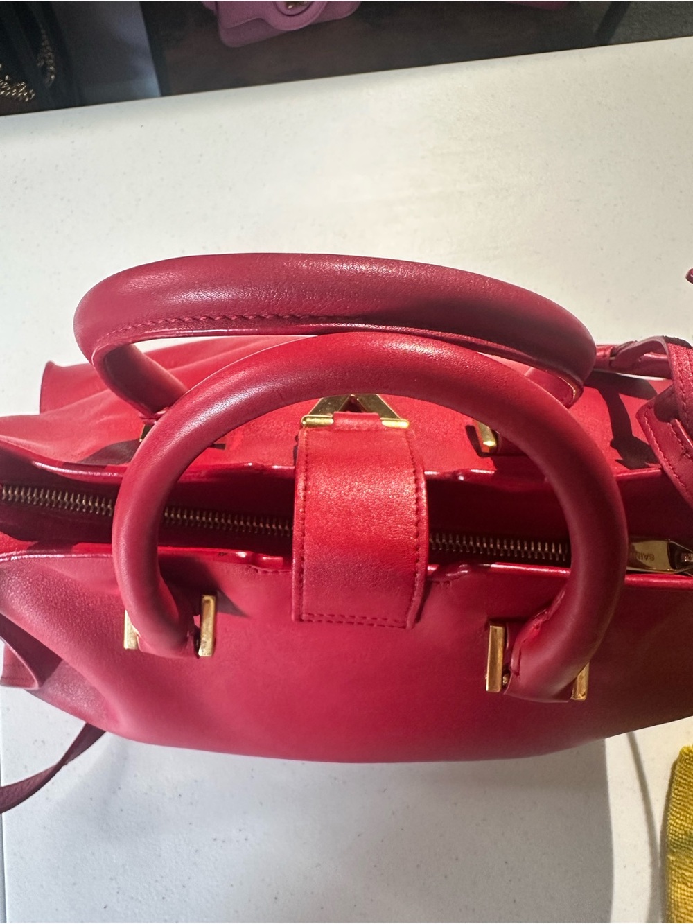 Saint Laurent Red Leather Cabas Y Medium Tote with Gold-Tone Hardware - Picture 6 of 15